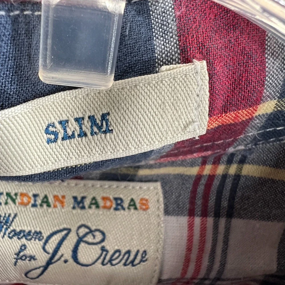 J Crew Mens Indian Madras Plaid Shirt Medium Slim Fit Preppy Heritage Ivy League